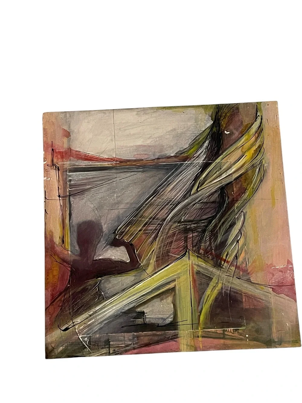 Abstract Mixed Media Painting on Wood Panel 12x12 Modern Original Wall Art